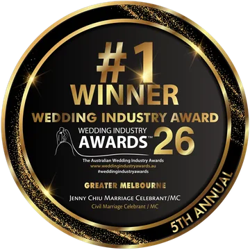 Wedding Industry Awards 2026 - #1 Winner, Civil Marriage Celebrant/MC, Greater Melbourne